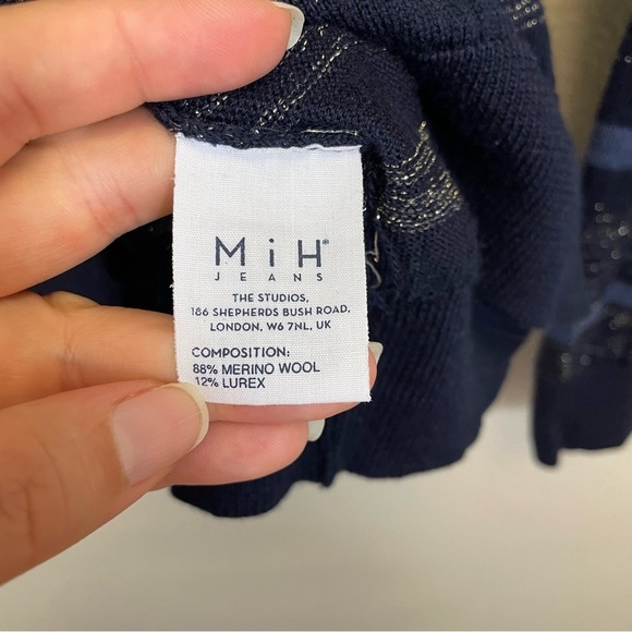 Mih Jeans Merino Wool Shimmer Crew Neck Lightweight Sweater Navy Size S - Picture 8 of 9